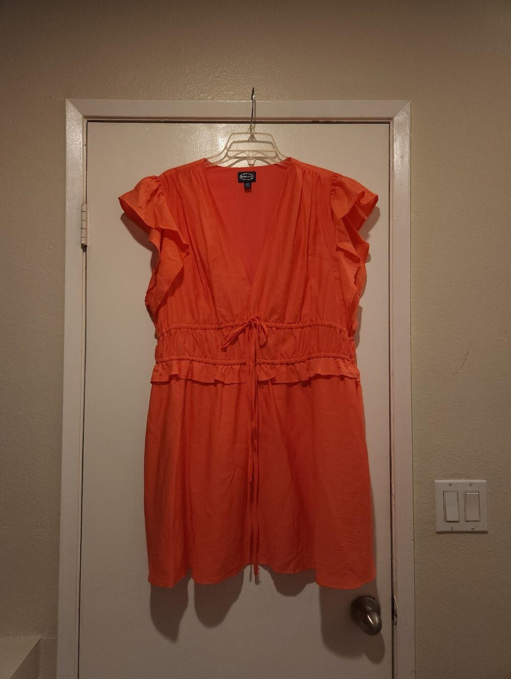 Bright Orange Ruffled Tie-Waist Dress